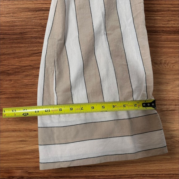 Billabong Striped Jumpsuit Wide Leg Crop Tan Cream V Neck Overalls Womens Small - Picture 6 of 8